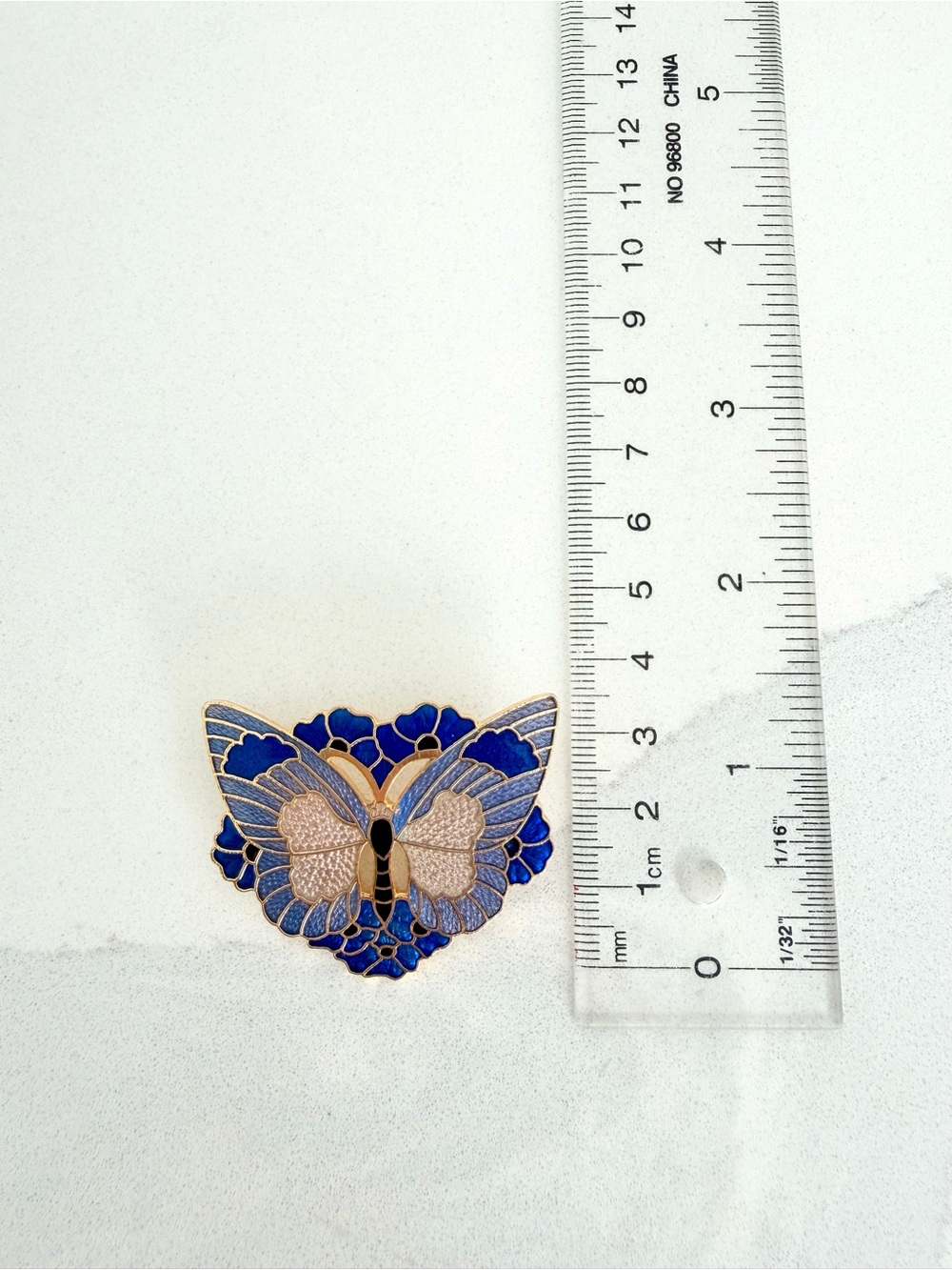 Vintage Blue Enamel Butterfly Brooch Gold Tone Pin (One of a Kind) - Picture 4 of 15